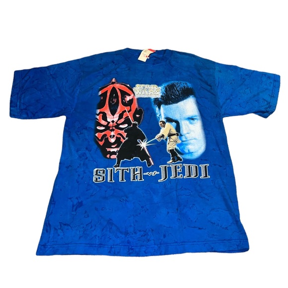 VTG 90s Star Wars Episode Sith vs Jedi Blue Tie Dye Shirt